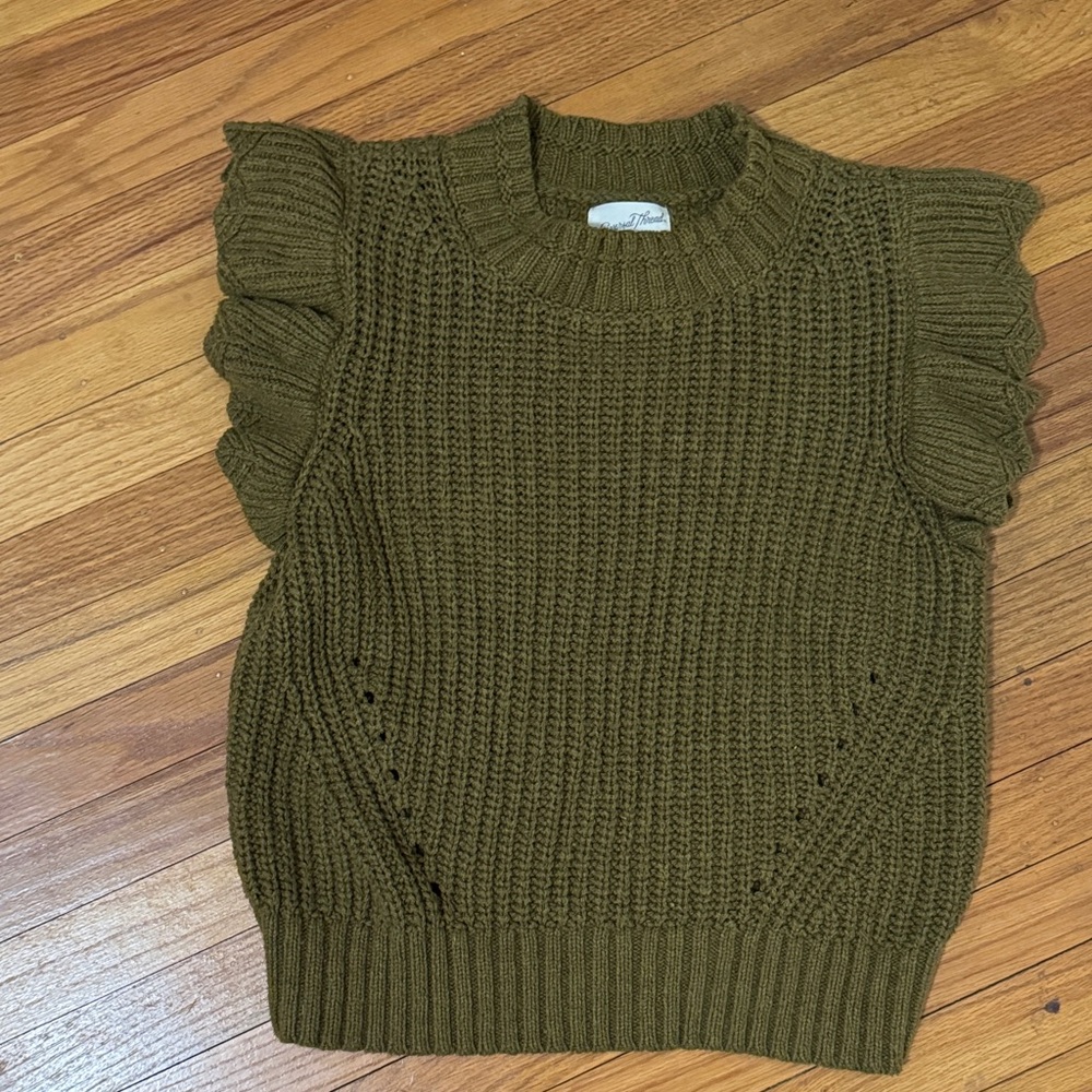 Universal Thread Olive Knit Sweater Vest with Ruffle